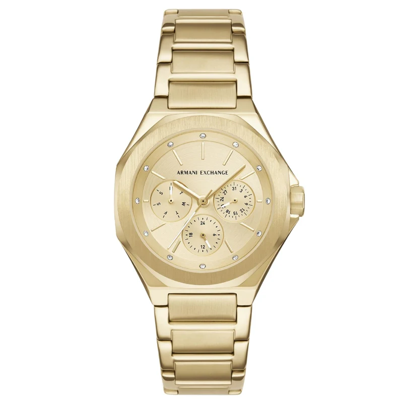 Armani Exchange Sync 36mm Chronograph Gold Dial Steel Ladies Quartz Watch AX4624
