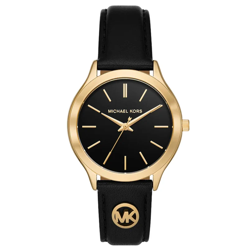 Michael Kors Slim Runway 38mm Black Dial Leather Ladies Quartz Watch MK7553