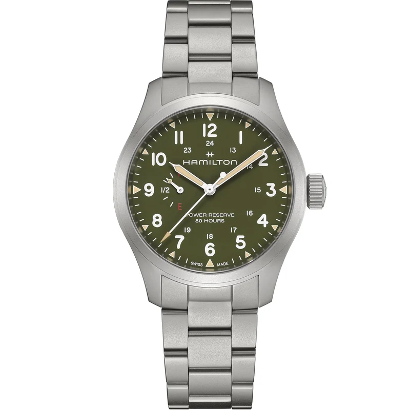Hamilton Khaki Field 40mm Power Reserve Green Dial Steel Mens Manual-Wind Watch H69509160