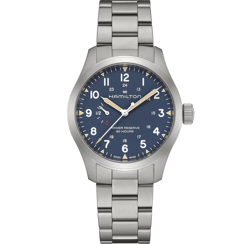 Hamilton Khaki Field 40mm Power Reserve Blue Dial Steel Mens Manual-Wind Watch H69509140