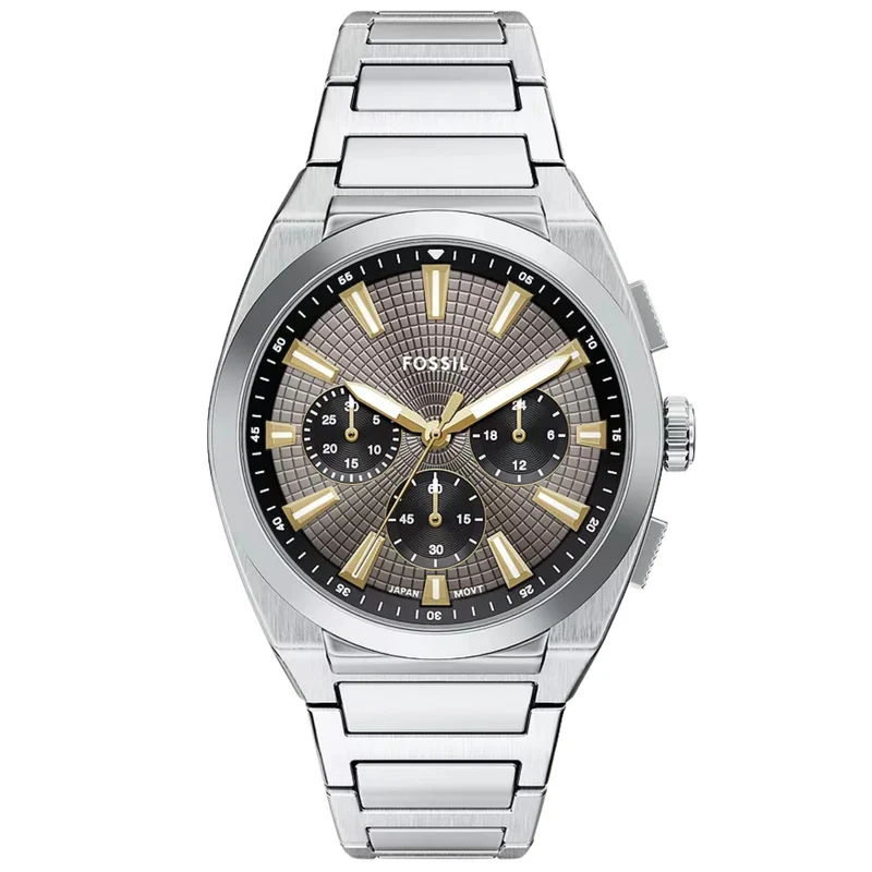 Fossil Everett 44mm Chronograph Gray Dial Steel Mens Quartz Watch FS6128