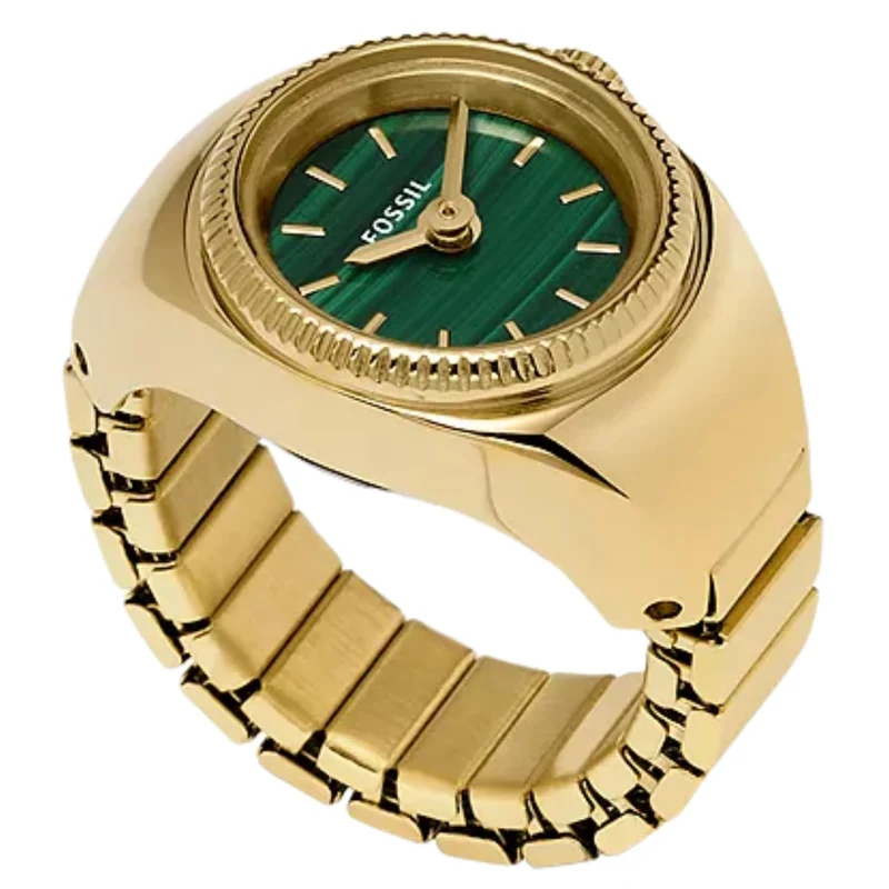 Fossil 15mm Green Dial Steel Ladies Quartz Ring Watch ES5308