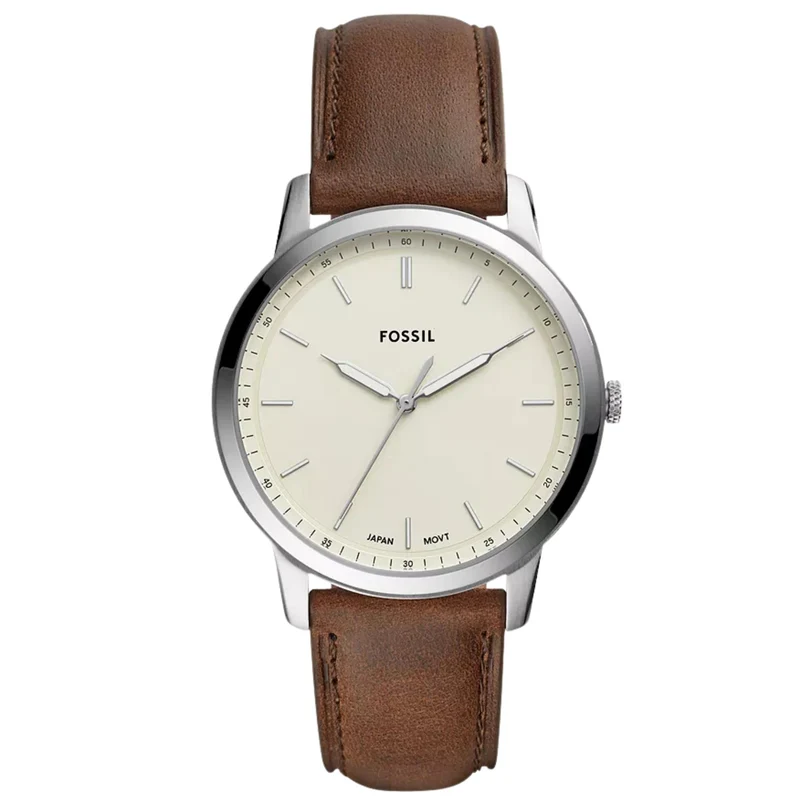 Fossil Minimalist 44mm Beige Dial Leather Mens Quartz Watch FS5439