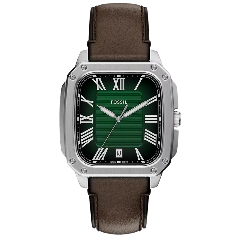 Fossil Crosby 42mm Green Dial Leather Mens Quartz Watch FS6150