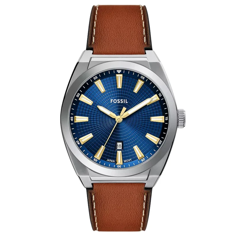 Fossil Everett 42mm Blue Dial Leather Mens Quartz Watch FS6115