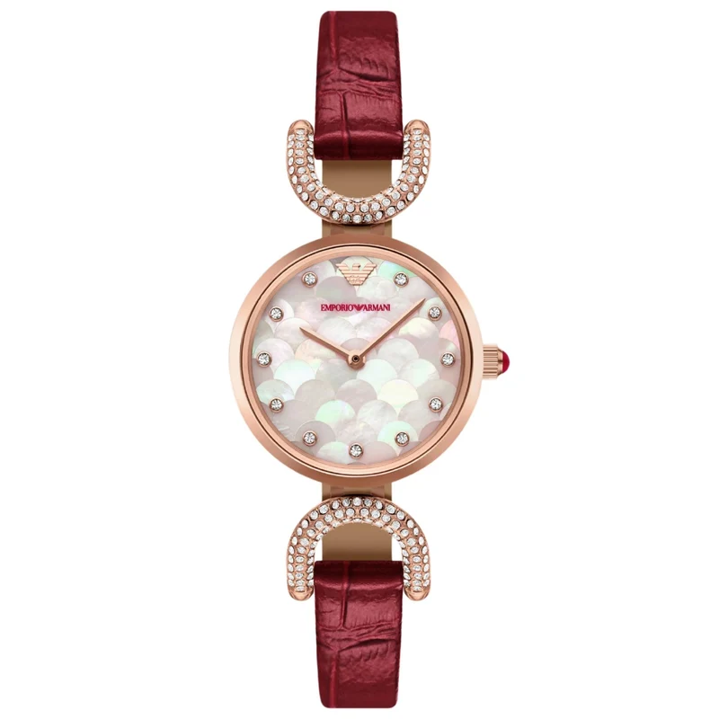 Emporio Armani Gianni 28mm Mother of Pearl Dial Leather Ladies Quartz Watch AR11737