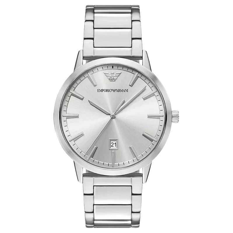 Emporio Armani Ruggero 43mm Silver Dial Steel Mens Quartz Watch AR11730