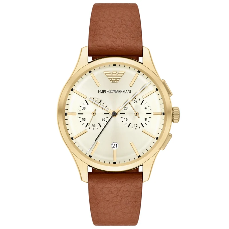 Emporio Armani Dario 42mm Chronograph Cream Dial Leather Mens Quartz Watch AR11714
