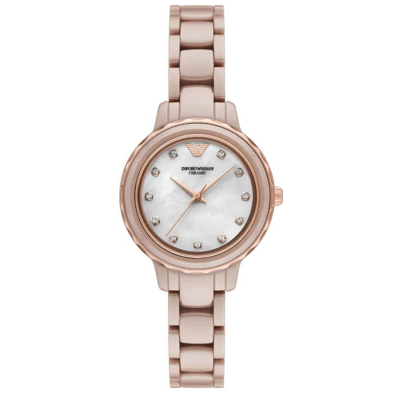 Emporio Armani Cleo 32mm Mother of Pearl Dial Ceramic Ladies Quartz Watch AR70018