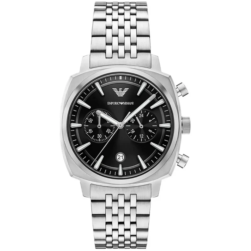 Emporio Armani Carlo 40mm Chronograph Black Dial Steel Mens Quartz Watch AR11725