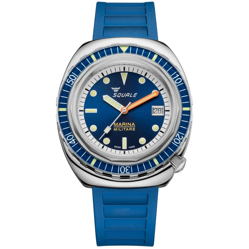 Squale 2001 Marina Militare 41.5mm Limited Edition Navy Blue Dial Rubber and Steel Mens Automatic Watch 2001MARINA.RBL