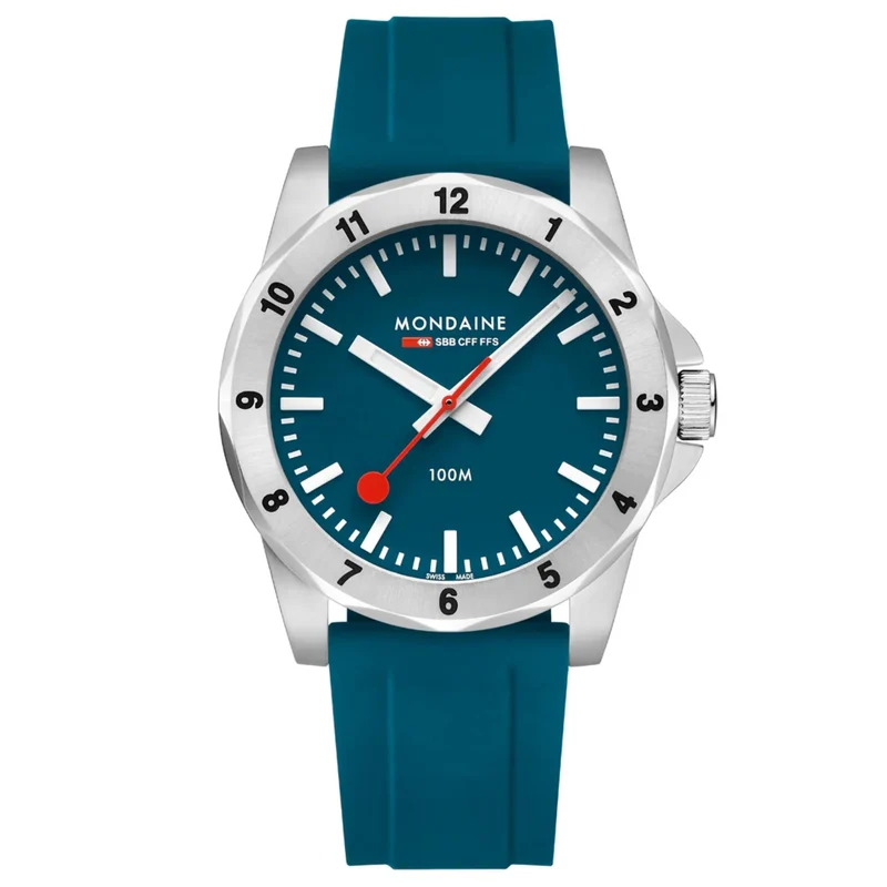 Mondaine Numeri 42mm Blue Dial Silicone Mens Quartz Watch MSN.42140.RD