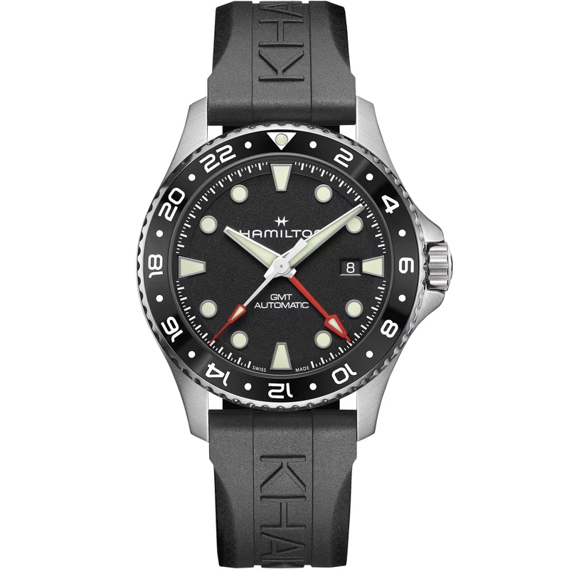 Hamilton Khaki Navy Scuba 43mm GMT Black Dial Rubber Mens Automatic Watch H82555330