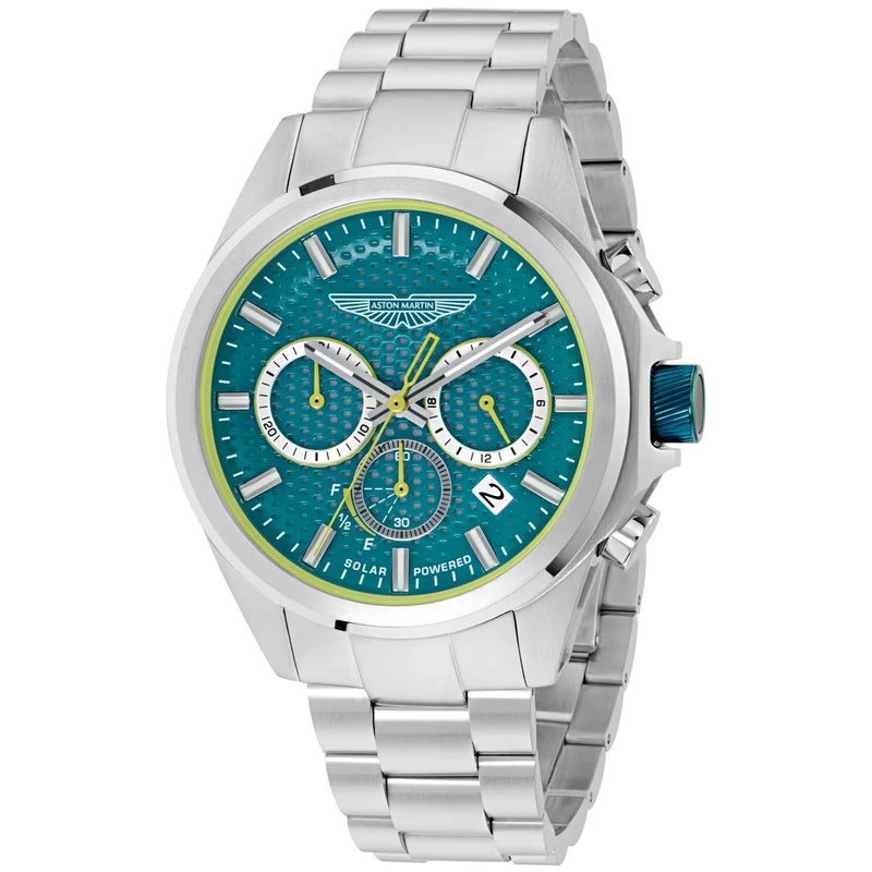 Aston Martin Thrill HLC 44mm Chronograph RSST Case Podium Green Dial RSST Bracelet Mens Solar Watch MTRH2S602