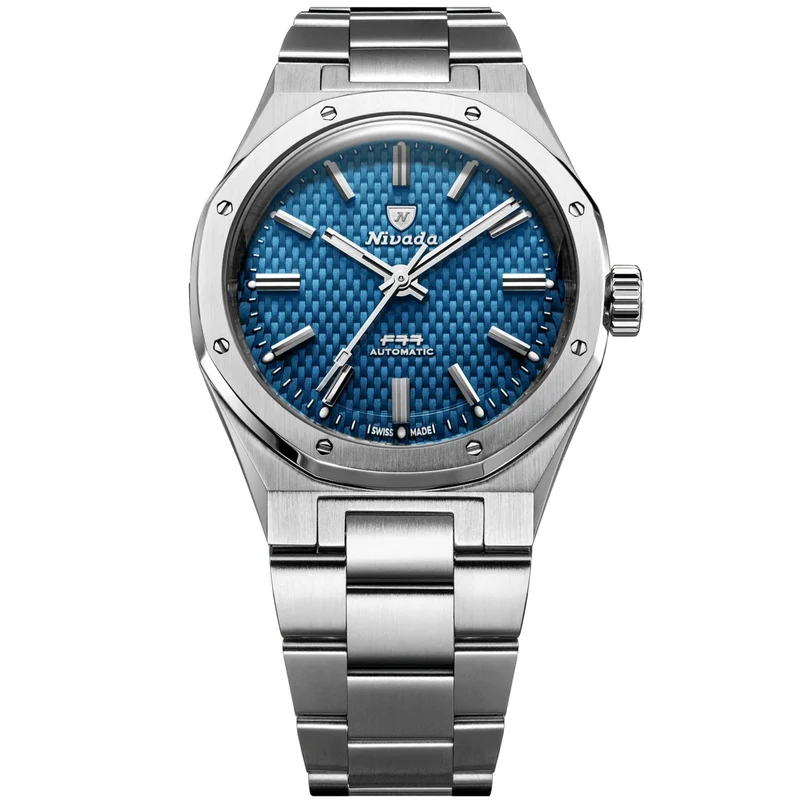 Nivada Grenchen F77 MK1 37mm Blue Dial Steel Mens Automatic Watch 68001A77
