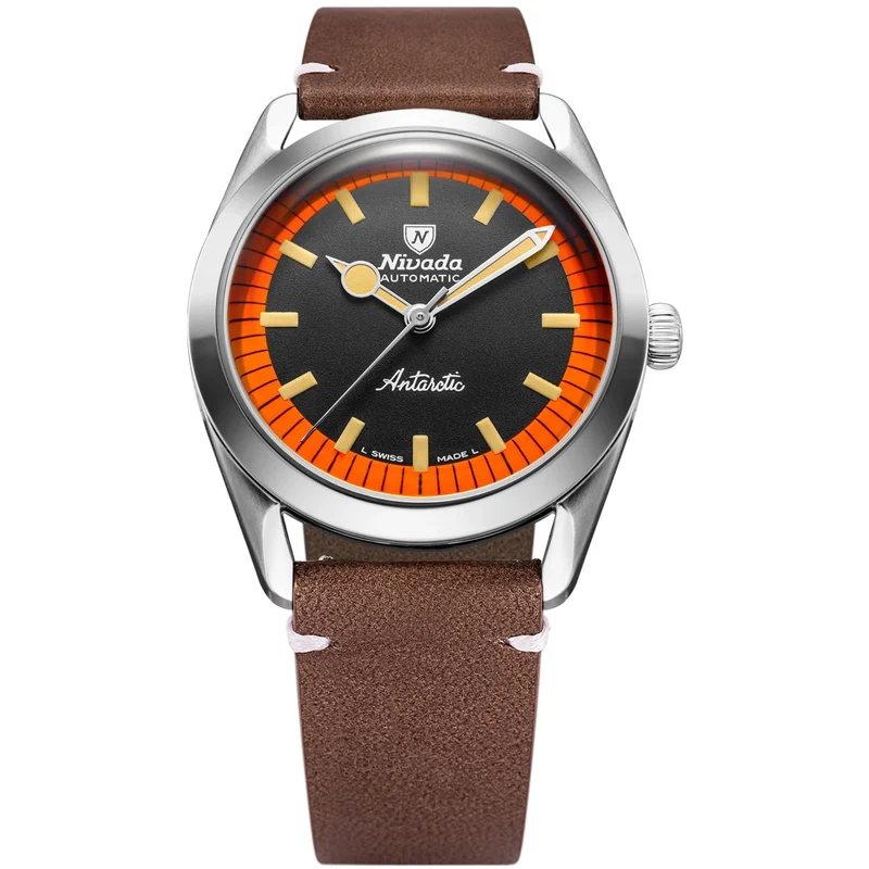 Nivada Grenchen Super Antarctic 38mm Limited Edition Black Dial Leather Mens Automatic Watch 32057A14