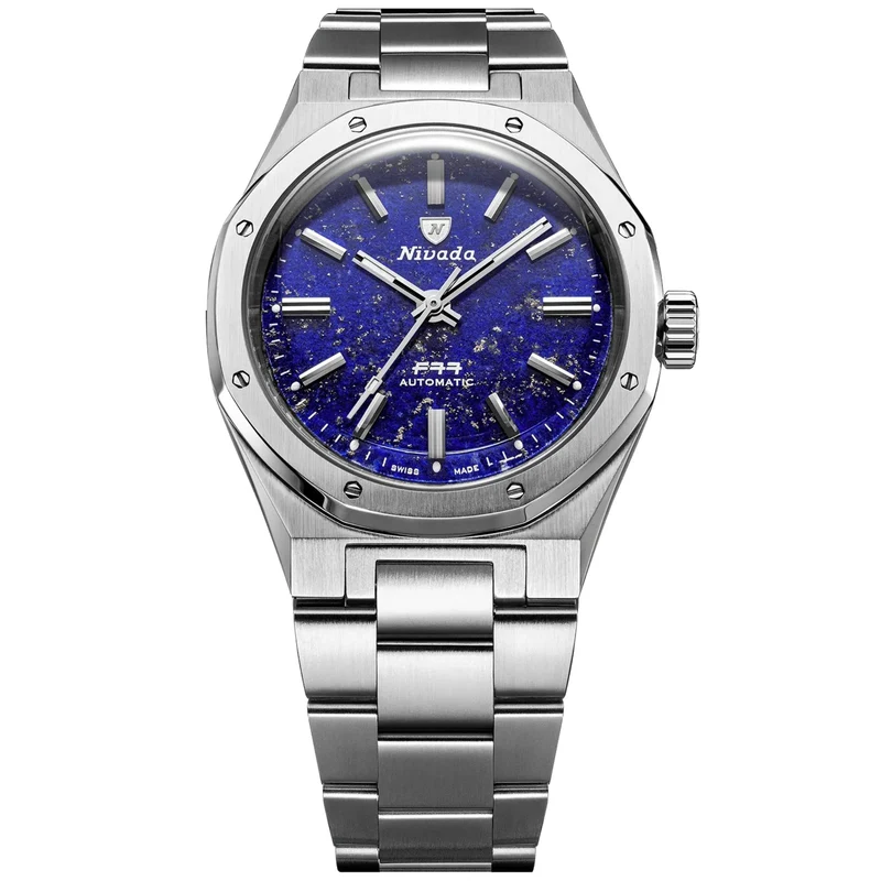 Nivada Grenchen F77 MK1 37mm Blue Dial Steel Mens Automatic Watch 68009A77
