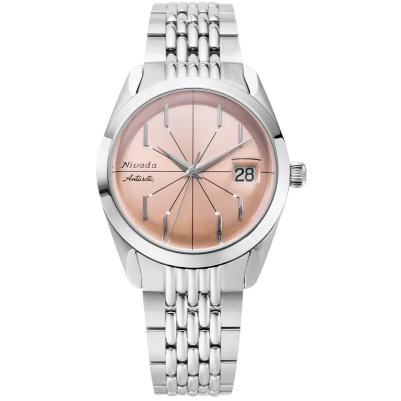 Nivada Grenchen Antarctic Spider 38mm Salmon Dial Steel Mens Automatic Watch 32042A04