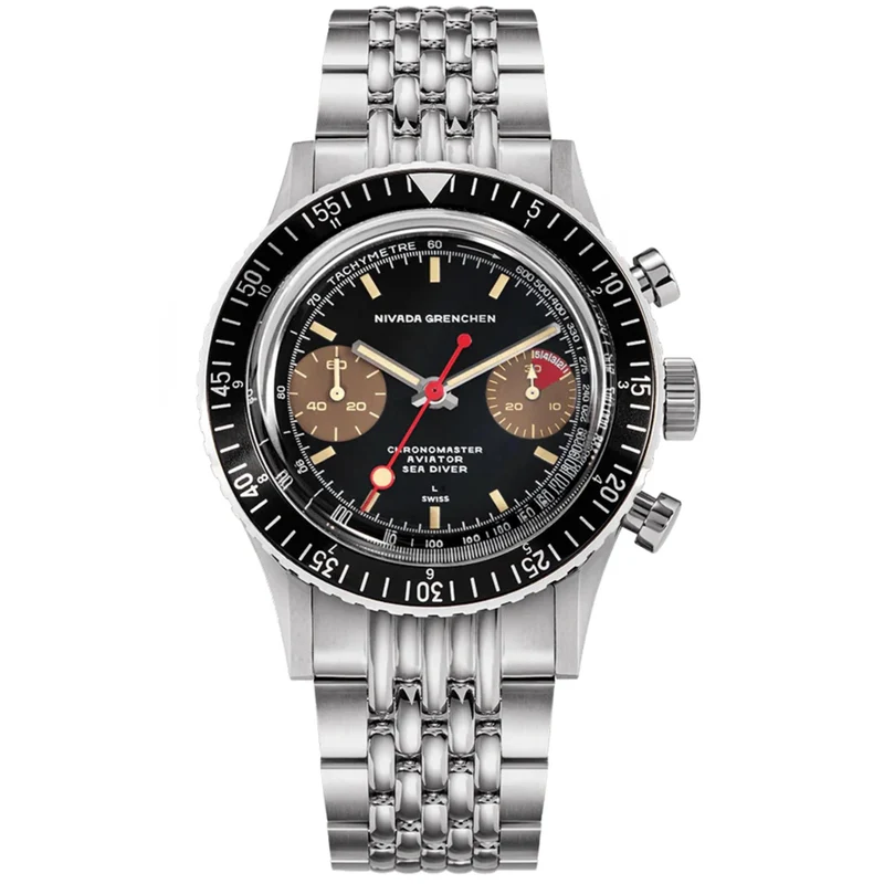 Nivada Grenchen Chronomaster 38mm Black Dial Steel Mens Manual-Wind Watch 85008M04