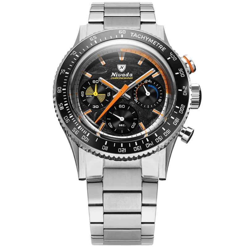 Nivada Grenchen Chronoking Mecaquartz 38mm Black Dial Steel Mens Quartz Watch 87049Q20