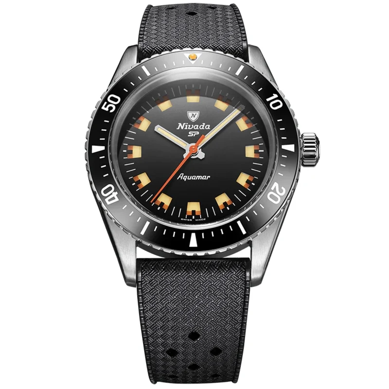 Nivada Grenchen Aquamar 38mm Black Dial Rubber Mens Automatic Watch 32068A01