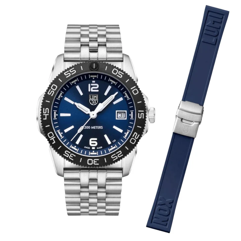Luminox Pacific Diver Ripple 39mm Blue Dial Steel and Rubber Quartz Watch XS.3123M.SET.1