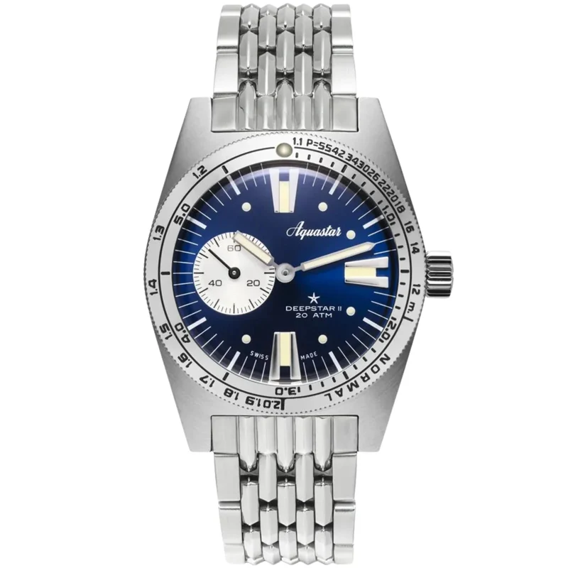 Aquastar Deepstar II 37mm Mono-Compax Blue Dial Steel Mens Automatic Watch DS2-BOR BR