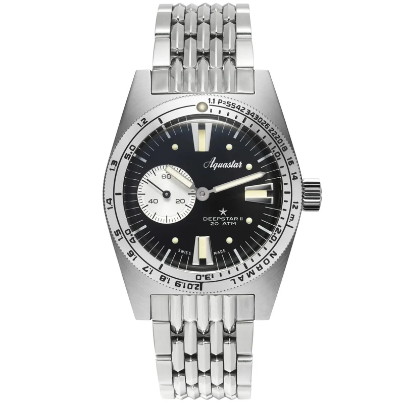 Aquastar Deepstar II 37mm Mono-Compax Black Dial Steel Mens Automatic Watch DS2-BOR VB