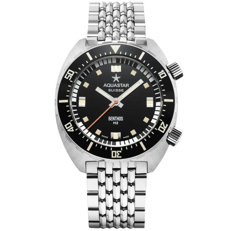 Aquastar Benthos Heritage II 40mm Limited Edition Black Dial Steel Mens Automatic Watch BENTHOS-H2-BLACK BRACELET