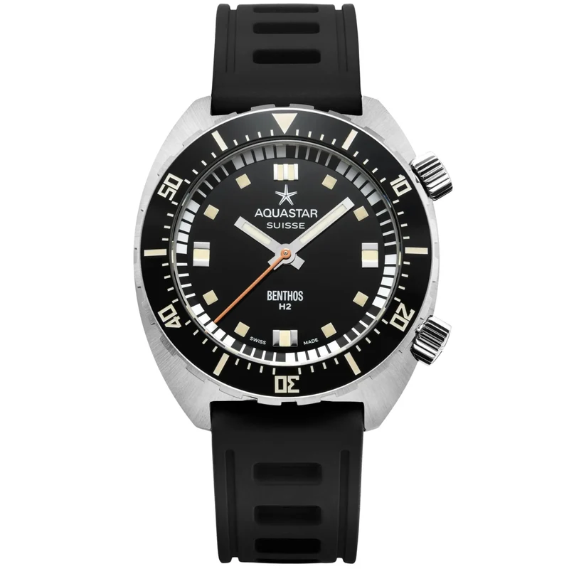 Aquastar Benthos Heritage II 40mm Limited Edition Black Dial Rubber Mens Automatic Watch BENTHOS-H2-BLACK