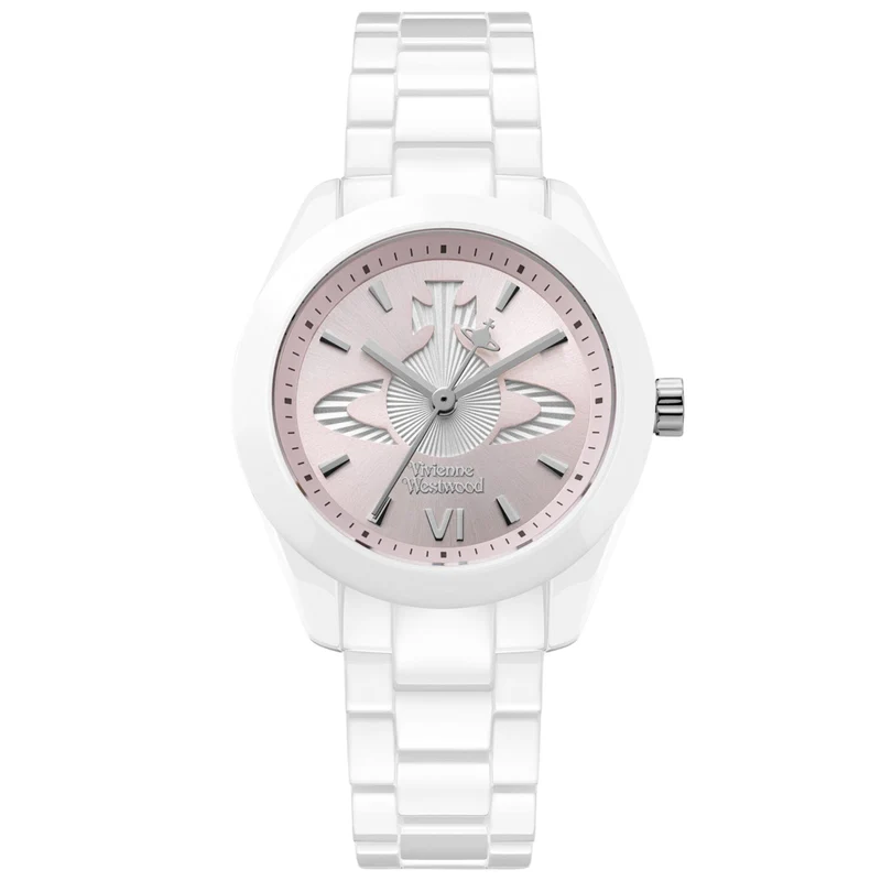Vivienne Westwood Fenchurch Ceramica 29mm Pink Dial Steel Ladies Quartz Watch VV358LPKWH