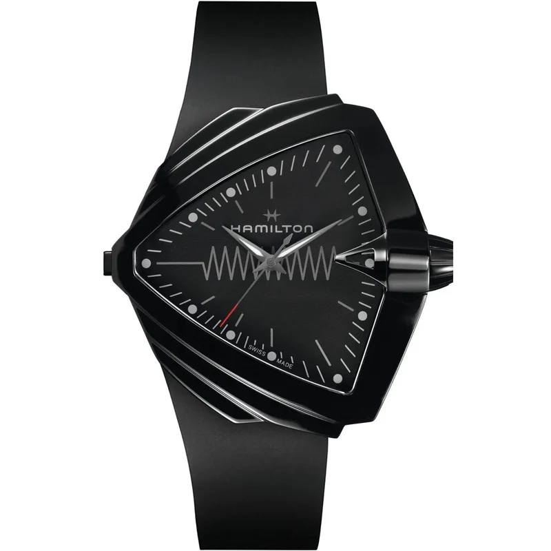 Hamilton Ventura 52mm XXL Bright Black Dial Rubber Mens Quartz Watch H24604330