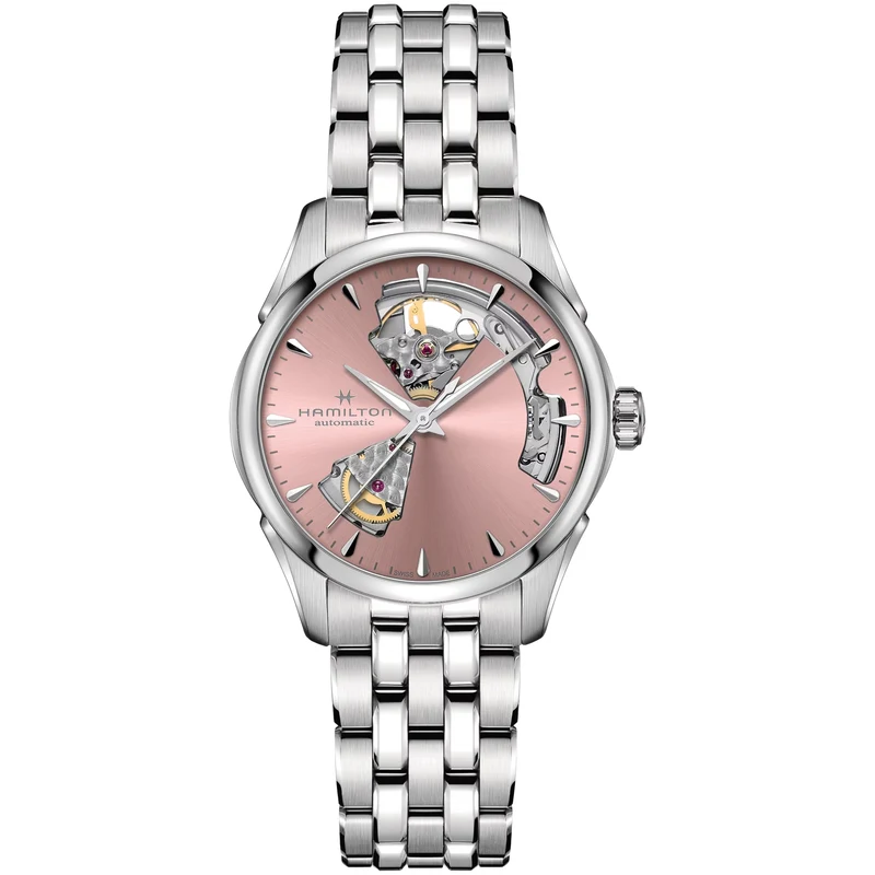 Hamilton Jazzmaster Open Heart Automatic Pink Dial Stainless Steel Bracelet Ladies Watch H32215170