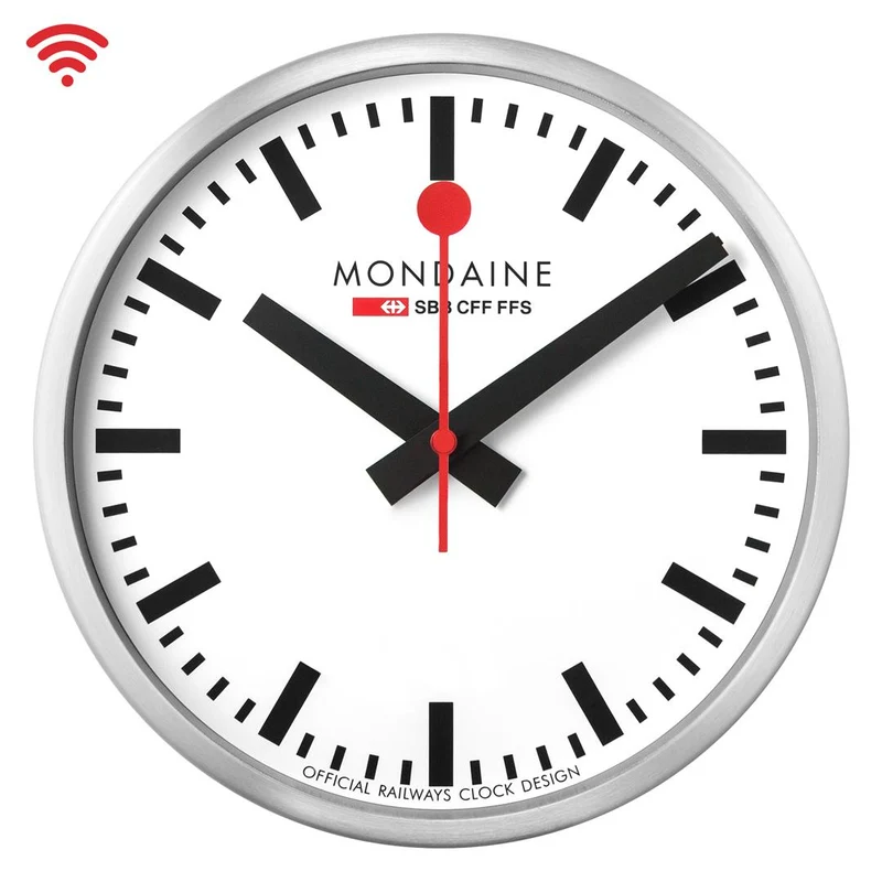 Mondaine stop2go 25cm Wi-Fi White Face Aluminium Case Quartz Wall Clock MSM.25S11