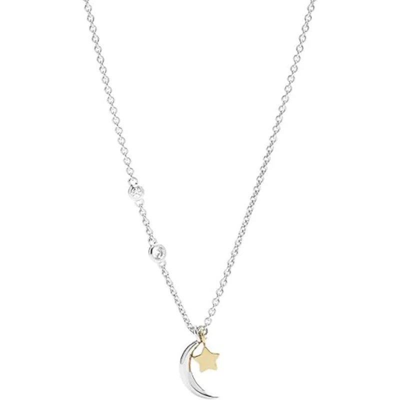 Fossil Sterling Silver Star and Crescent Moon Women's Necklace JFS00432998