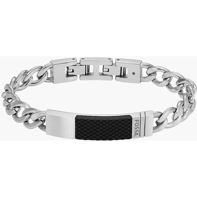 Fossil Textured Plaque Stainless Steel Chain Men's Bracelet JF04411040