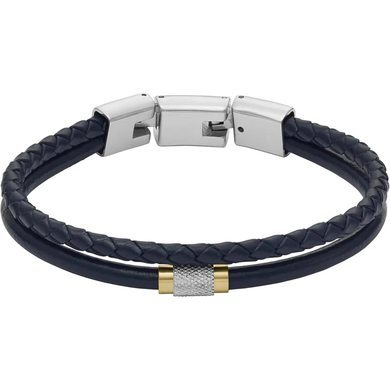 Fossil All Stacked Up Navy Leather Multi-Strand Men's Bracelet JF04703998
