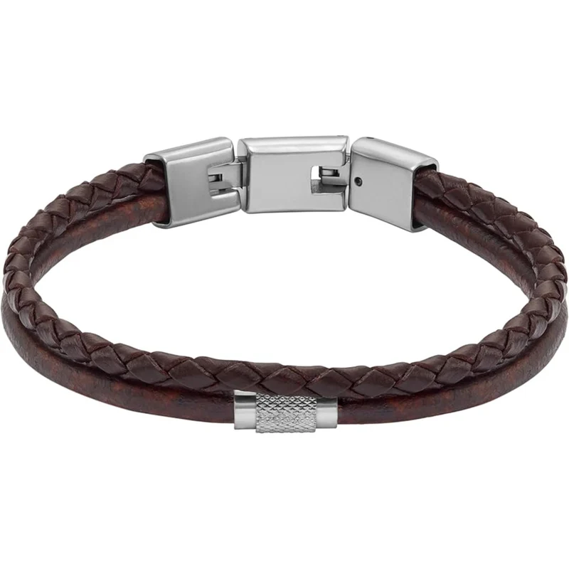 Fossil All Stacked Up Brown Leather Multi-Strand Men's Bracelet JF04702040