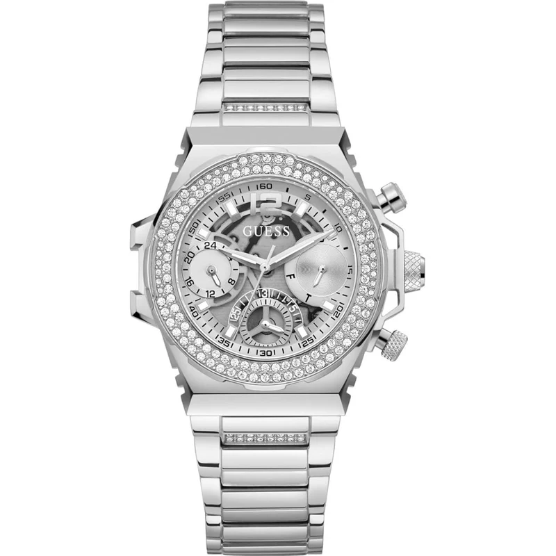 GUESS Fusion Stone Set Silver Dial Steel Strap Women's Watch GW0552L1