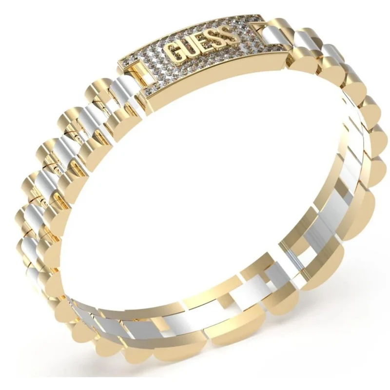 Guess Men’s Empire Steel & Gold-Plated Tag Bracelet UMB03200YGST
