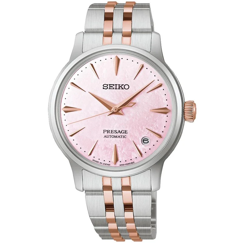 Reloj de mujer automático SEIKO PRESAGE Cocktail Time SARY270 JDM Sakura Aviation Edición Limitada con esfera rosa y nácar.