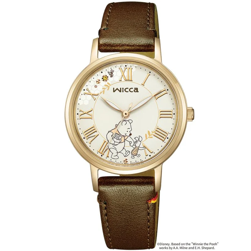 Reloj de pulsera solar de cuero marrón para mujer CITIZEN wicca KP5-123-90 Winnie the Pooh Edición Limitada 100 Aniversario, fabricado en Japón.