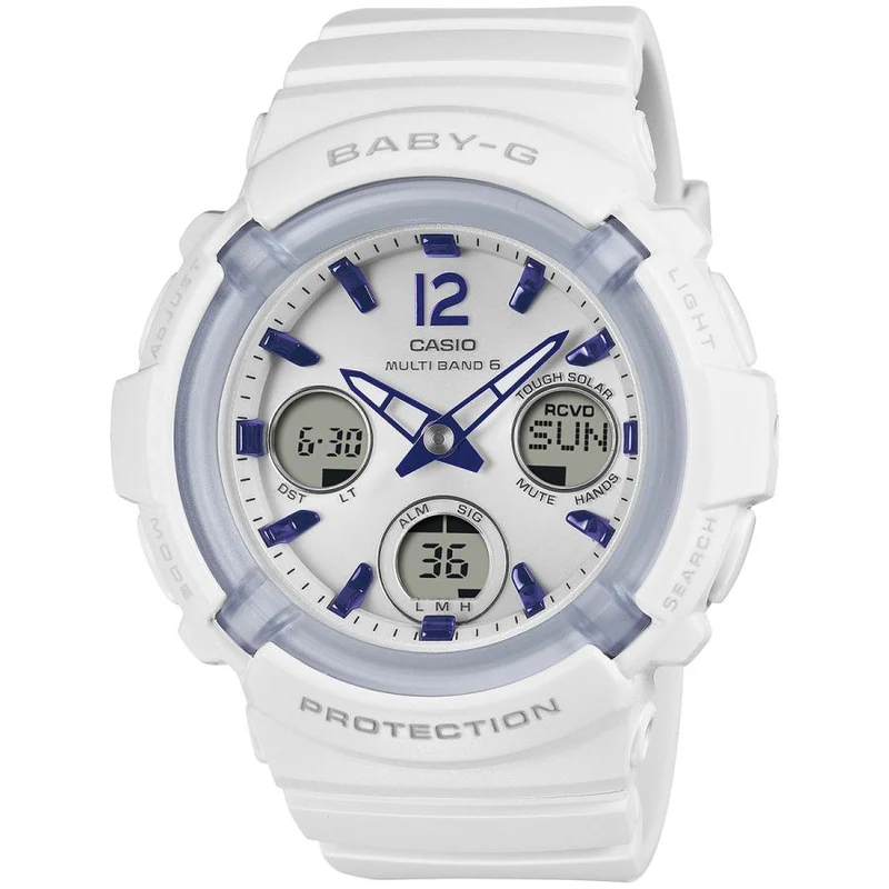 Reloj CASIO BABY-G BGA-2800-7A3JF blanco, radio, solar, analógico y digital, para mujer, estilo JDM.
