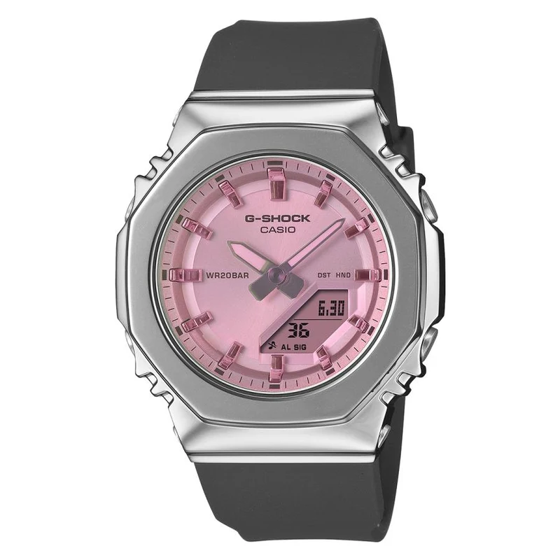 Reloj unisex CASIO G-SHOCK GM-S2110SR-1AJF Summer Reflection rosa con cubierta metálica, estilo JDM.