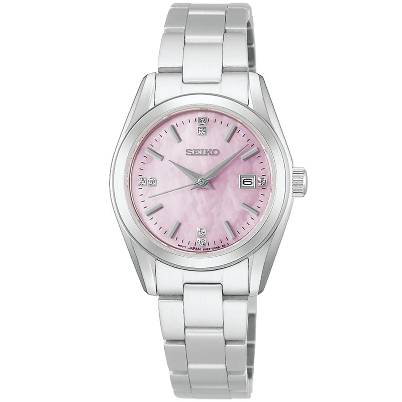 Reloj de cuarzo para mujer SEIKO Selection Serie S HFH002P con esfera rosa de nácar, modelo JDM.