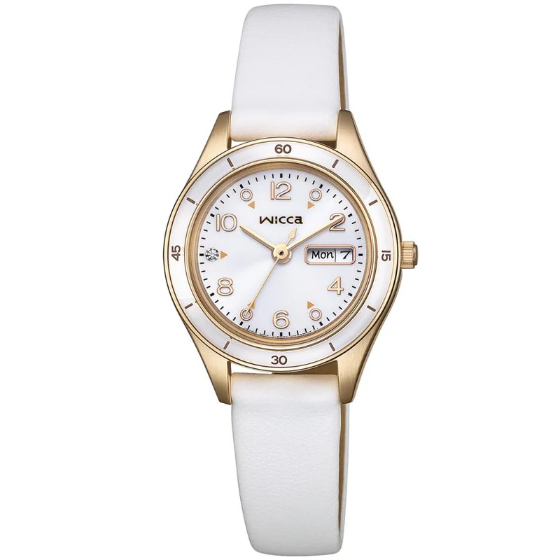 Reloj de mujer CITIZEN wicca ACTIVE LINE KH3-720-10 con correa blanca, solar, con indicador de día y fecha (estilo JDM)