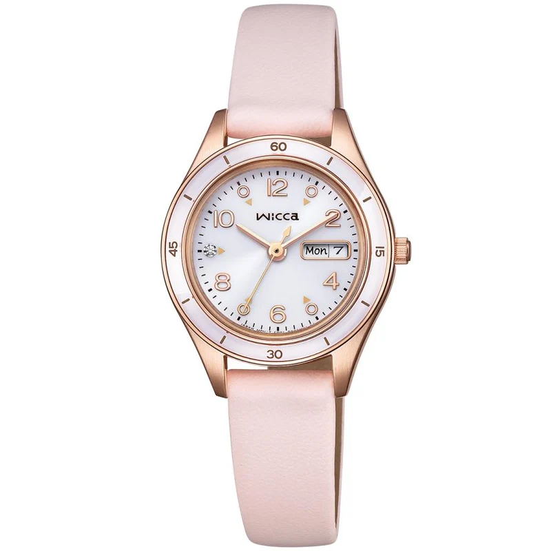 Reloj de mujer CITIZEN wicca ACTIVE LINE KH3-762-10 color oro rosa con energía solar y fecha (modelo japonés).