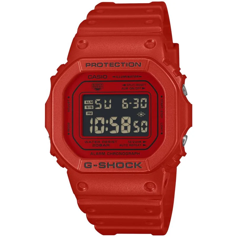 Reloj de pulsera digital cuadrado para hombre CASIO G-SHOCK DW-5600RRB-4JF Iconic Styles rojo y negro JDM