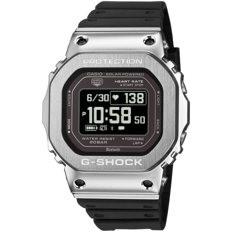 Reloj CASIO G-SHOCK G-SQUAD GM-H5600-1JR para hombre, con caja metálica y pantalla LCD invertida.