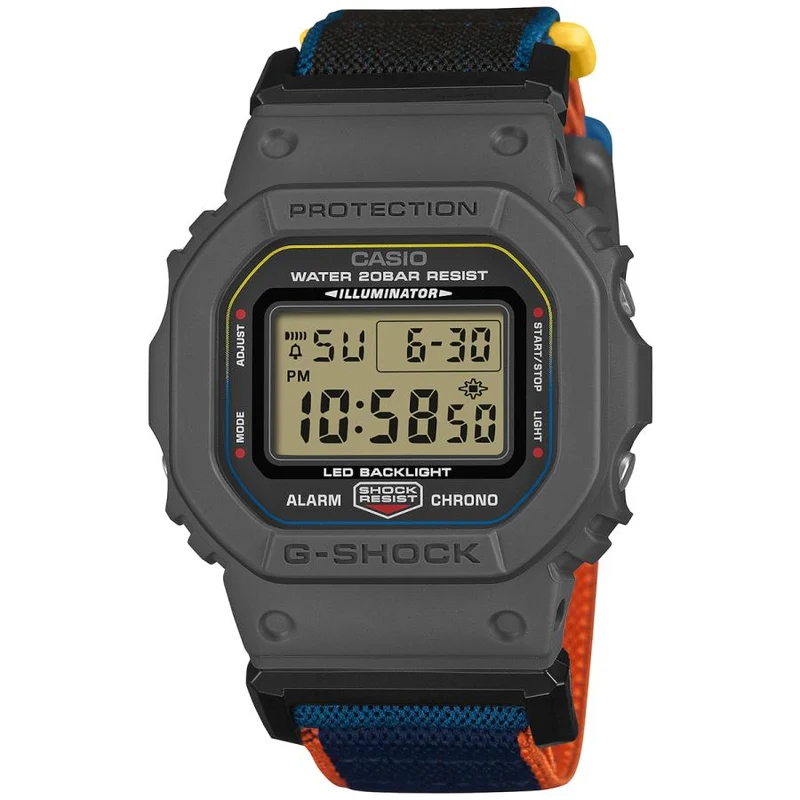 Reloj digital para hombre CASIO G-SHOCK DW-5600MNC-8A2JF JDM FIDLOCK con correa cruzada magnética, color gris